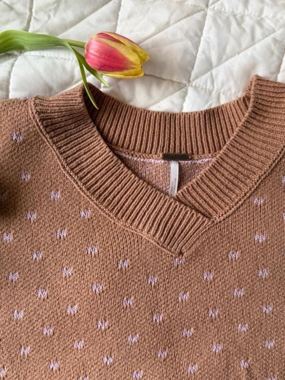 Tan and Pink Free People Easy Street Sweater Vest Size Medium
